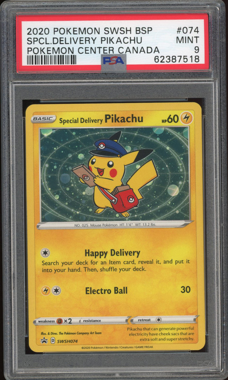 Pokemon Special Delivery outlet Pikachu Pokemon Center Canada 074 Promo PSA 9 Mint