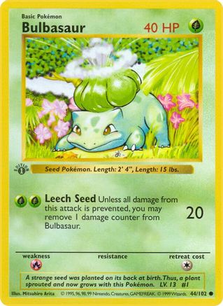 Bulbasaur 44 - Base Set Shadowless 1st Edition