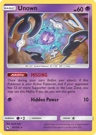 Unown 92/214 - Lost Thunder Reverse Holofoil