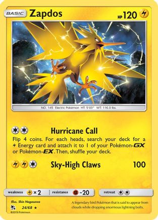 Zapdos 24/68 - Hidden Fates Reverse Holofoil