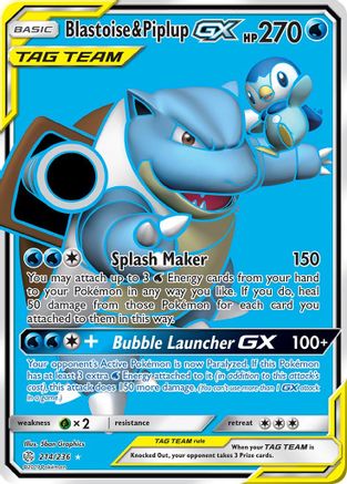 Blastoise & Piplup GX (Full Art) 214/236 - Cosmic Eclipse Holofoil