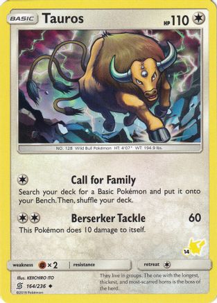 Tauros - 164/236 (#14 Pikachu Stamped) 164 - Battle Academy