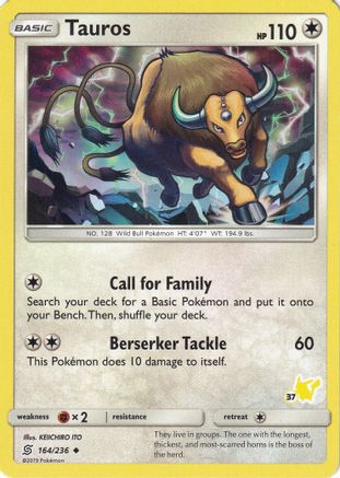 Tauros - 164/236 (#37 Pikachu Stamped) 164 - Battle Academy