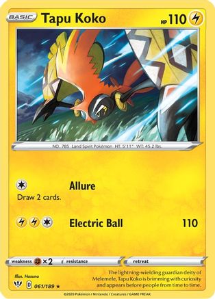 Tapu Koko 61/189 - Darkness Ablaze Reverse Holofoil