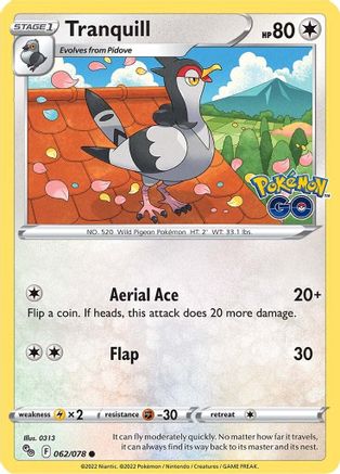 Tranquill 62/78 - Pokmon GO Reverse Holofoil