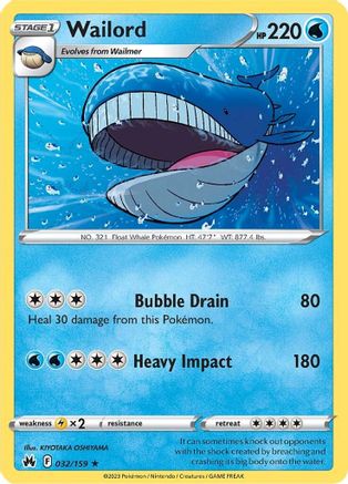 Wailord 32/159 - Crown Zenith Reverse Holofoil