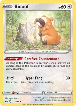 Bidoof 111/159 - Crown Zenith Reverse Holofoil