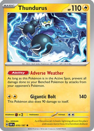 Thundurus 70 - SV03 Obsidian Flames Reverse Holofoil