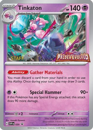 Tinkaton (Prerelease Promo) [Staff] 20 - SV Scarlet & Violet Promo Cards Holofoil