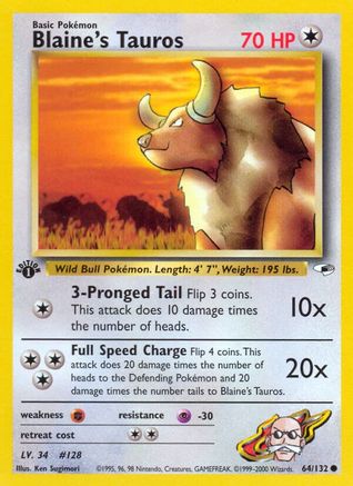 Blaine's Tauros 64/132 - Gym Heroes 1st Edition