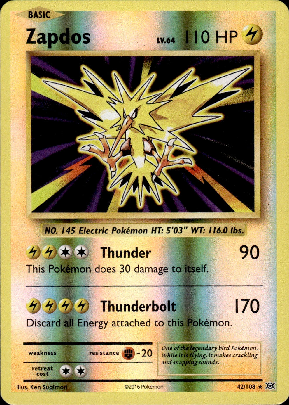 Zapdos (Reverse) (42/108) - Evolutions - Near Mint