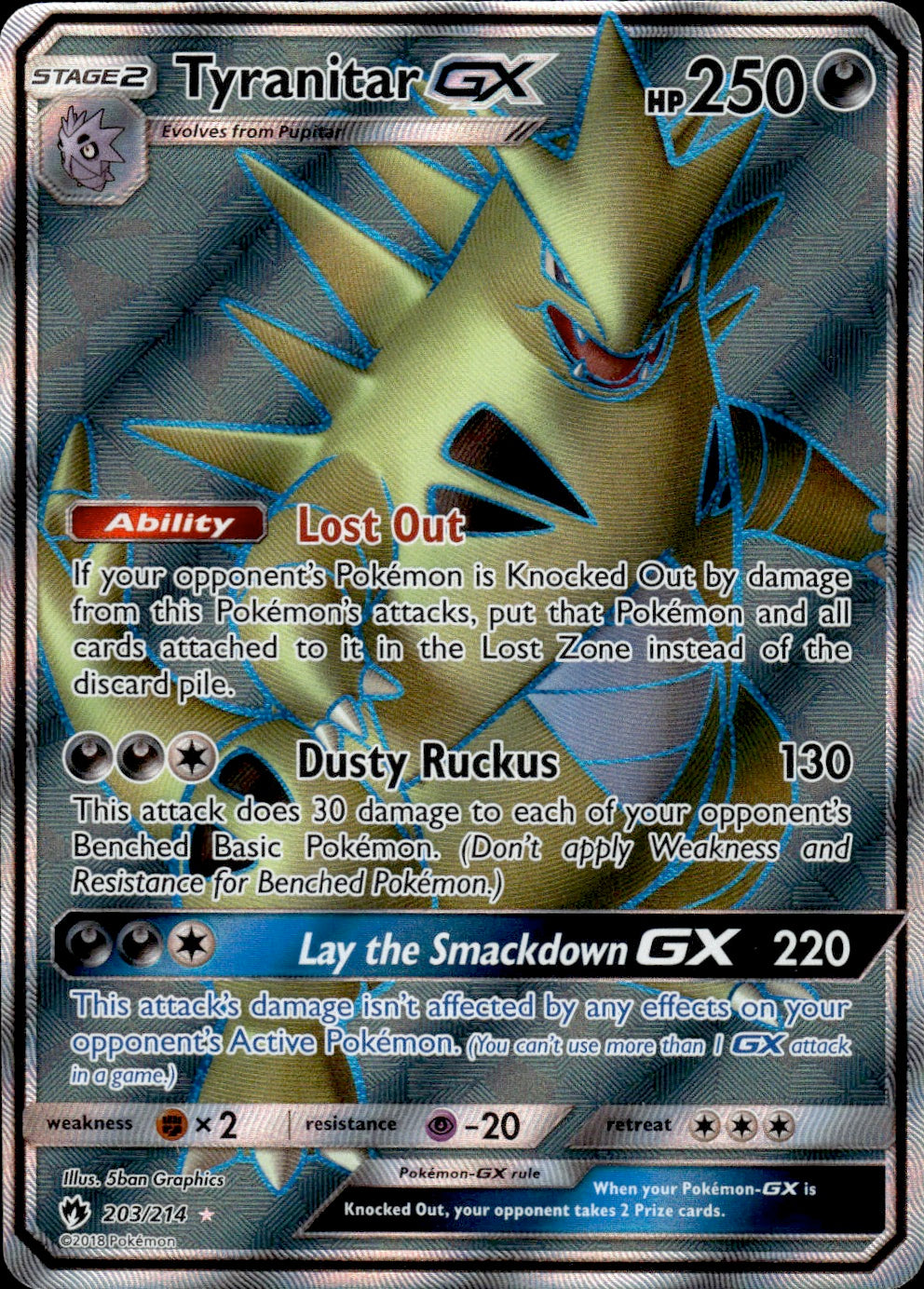 Tyranitar GX (203/214) - Lost Thunder - Near Mint