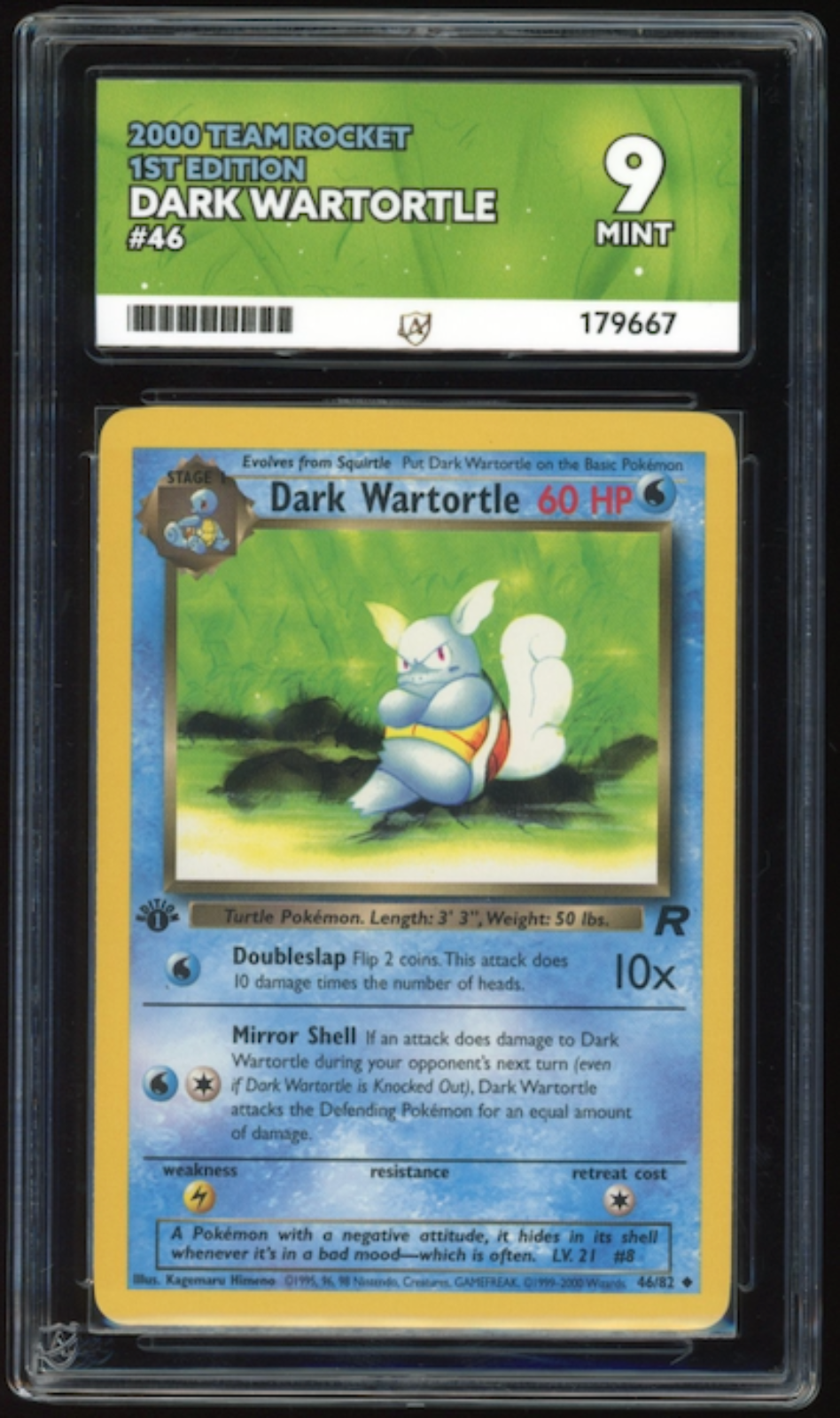 2000 Team Rocket 1st Edition Dark Wartortle 46/82  ACE 9 Mint