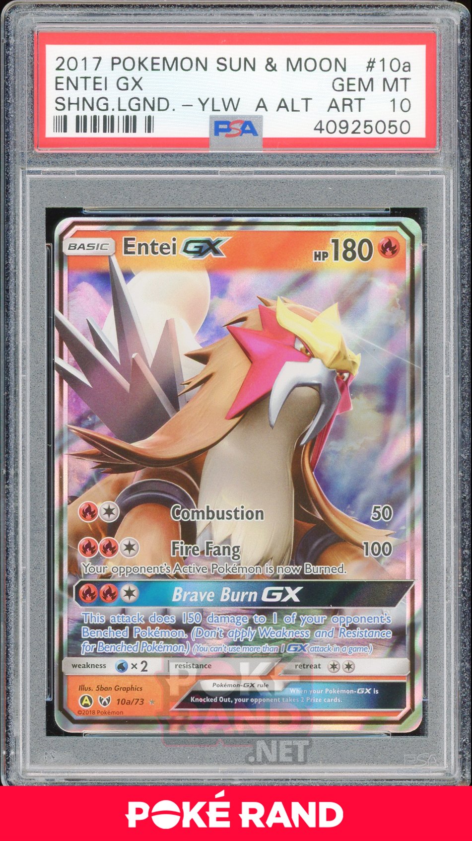 Entei GX (#10a) PSA 10 - Shining Legends - PokeRand