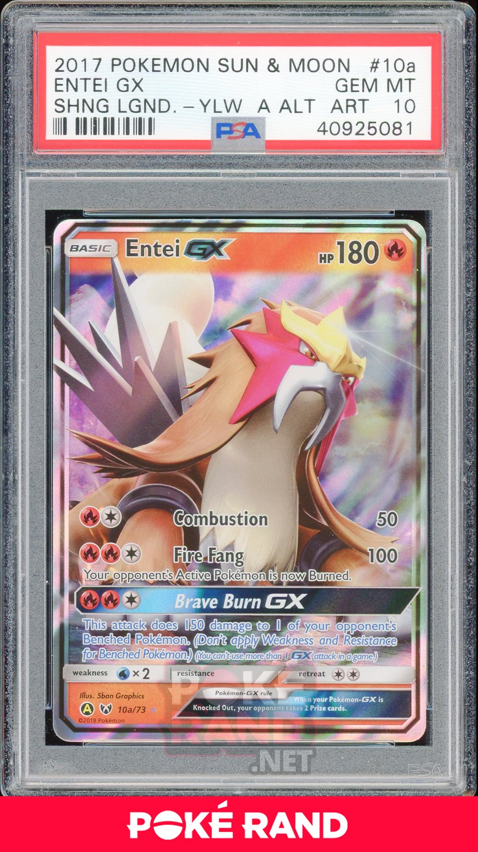 Entei GX (#10a) PSA 10 - Shining Legends - PokeRand