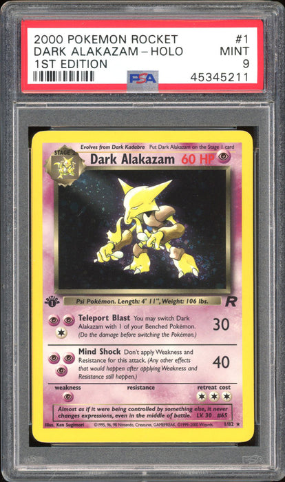 Dark Alakazam 1/82 - PSA 9 - Team Rocket Holo 1st Edition