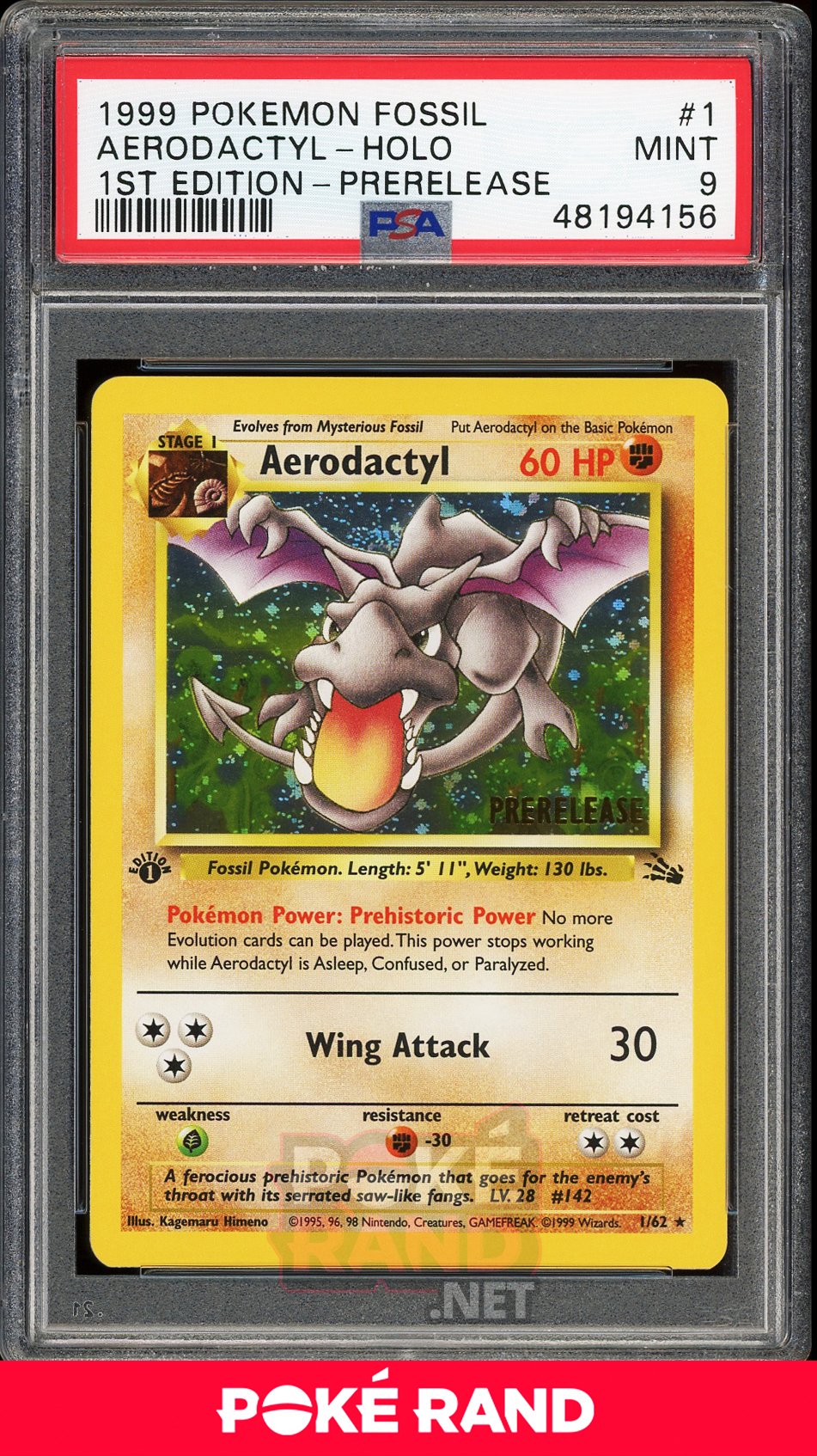 Aerodactyl Holo 1st Edition Prerelease (PSA 9) - Fossil #1