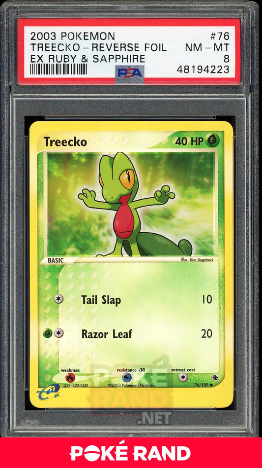 Treecko Reverse Foil (PSA 8) - EX Ruby & Sapphire #76