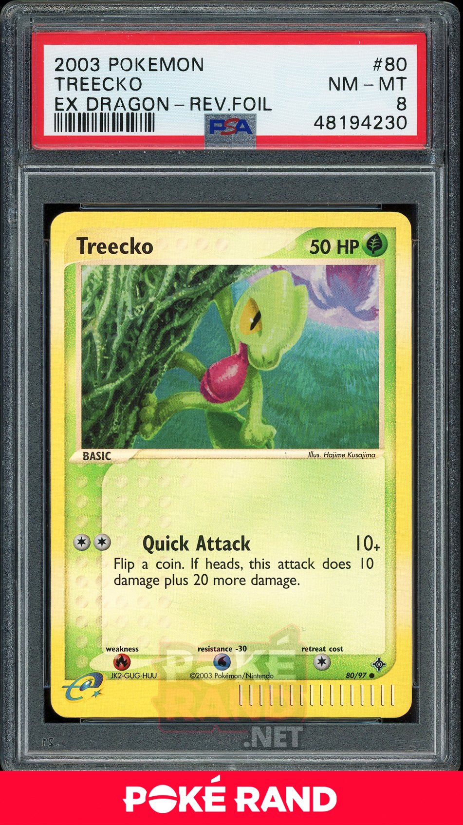 Treecko Reverse Foil (PSA 8) - EX Dragon #80