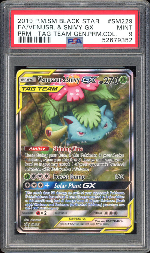 Venusaur & Snivy GX - PSA 9 - Black Star Promo - #SM229 - Holo