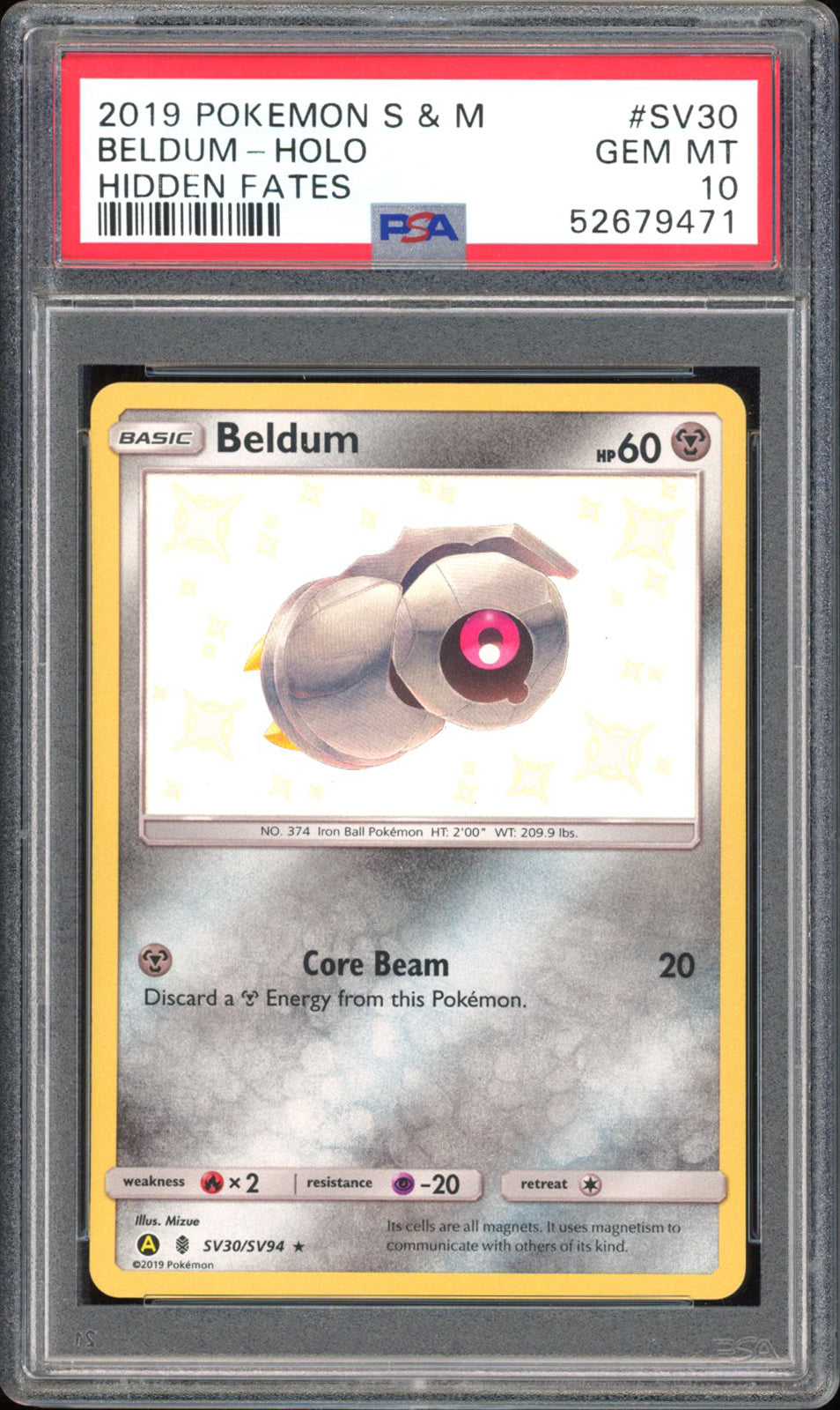 Beldum - PSA 10 - Hidden Fates - #SV30 - Holo