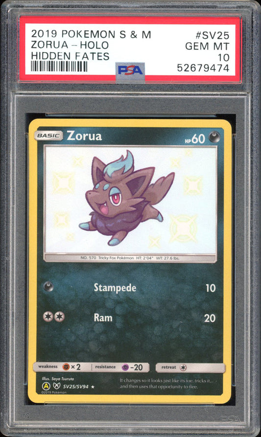 Zorua - PSA 10 - Hidden Fates - #SV25 - Holo