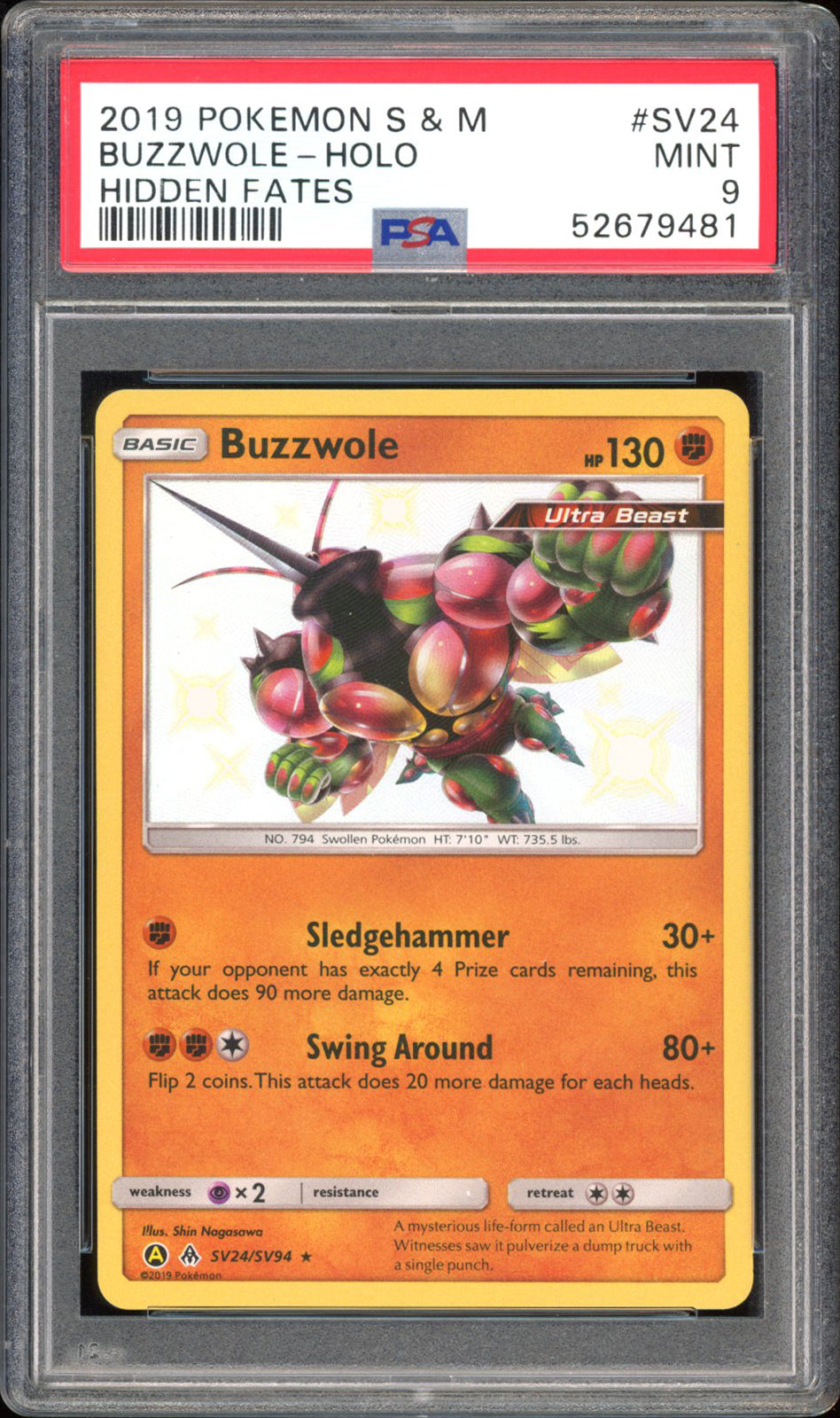 Buzzwole - PSA 9 - Hidden Fates - #SV24 - Holo