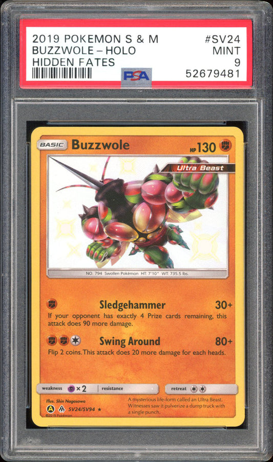 Buzzwole - PSA 9 - Hidden Fates - #SV24 - Holo