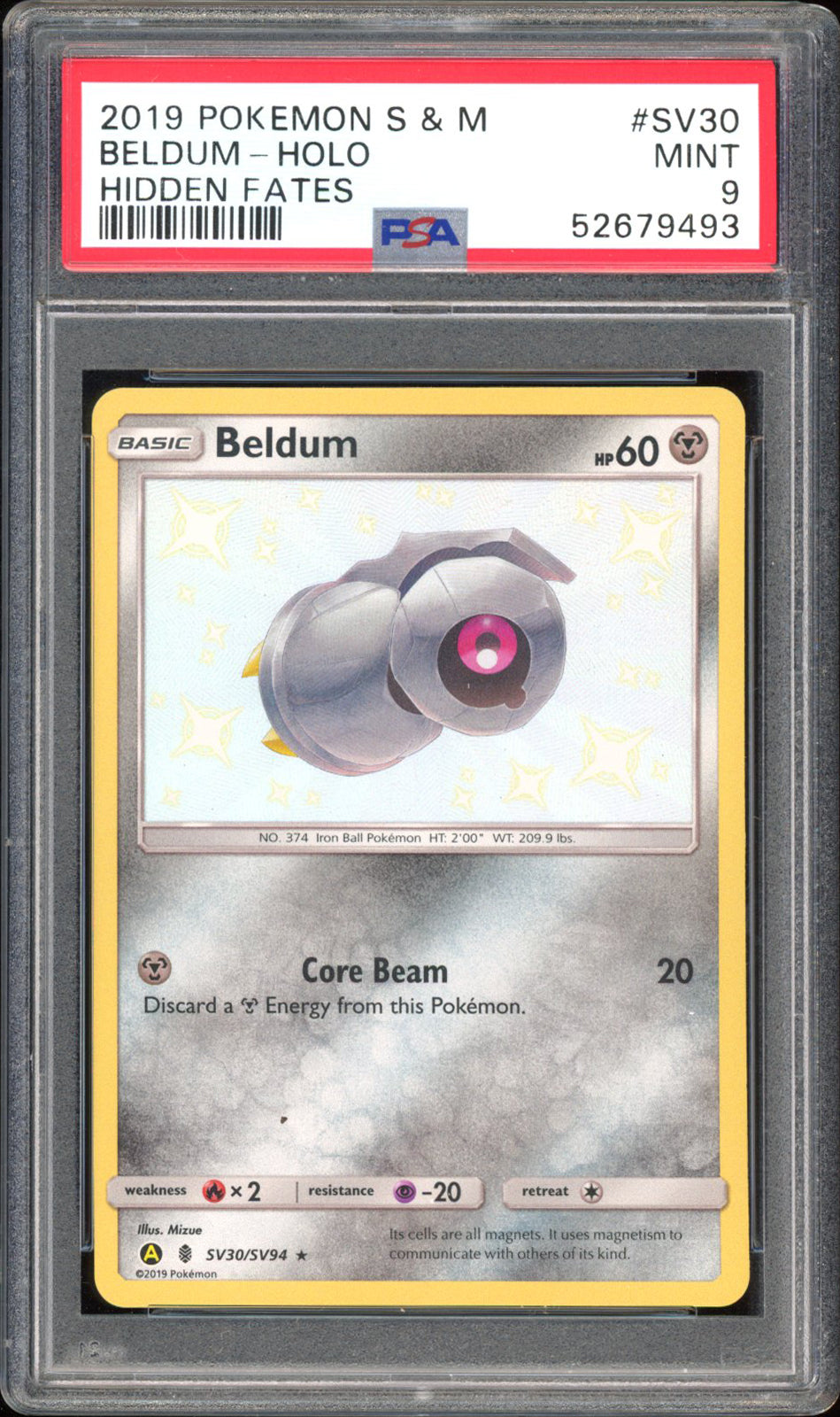 Beldum - PSA 9 - Hidden Fates - #SV30 - Holo