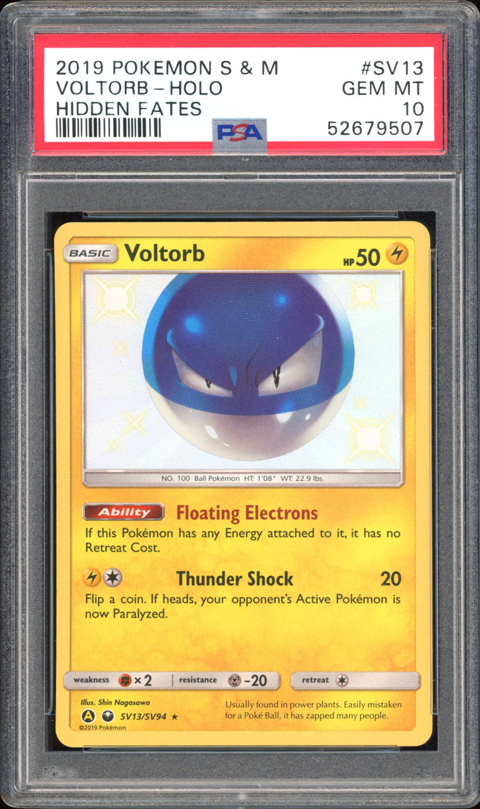 Voltorb - PSA 10 - Hidden Fates - #SV13 - Holo