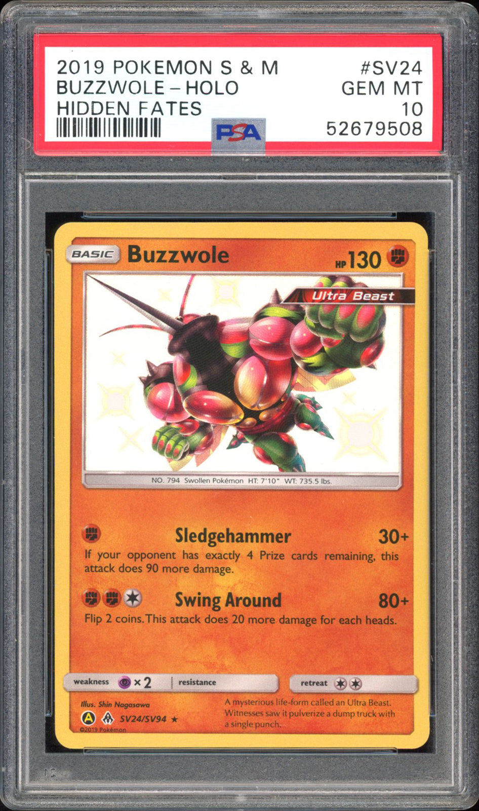 Buzzwole   - PSA 10 - Hidden Fates - #SV24 - Holo