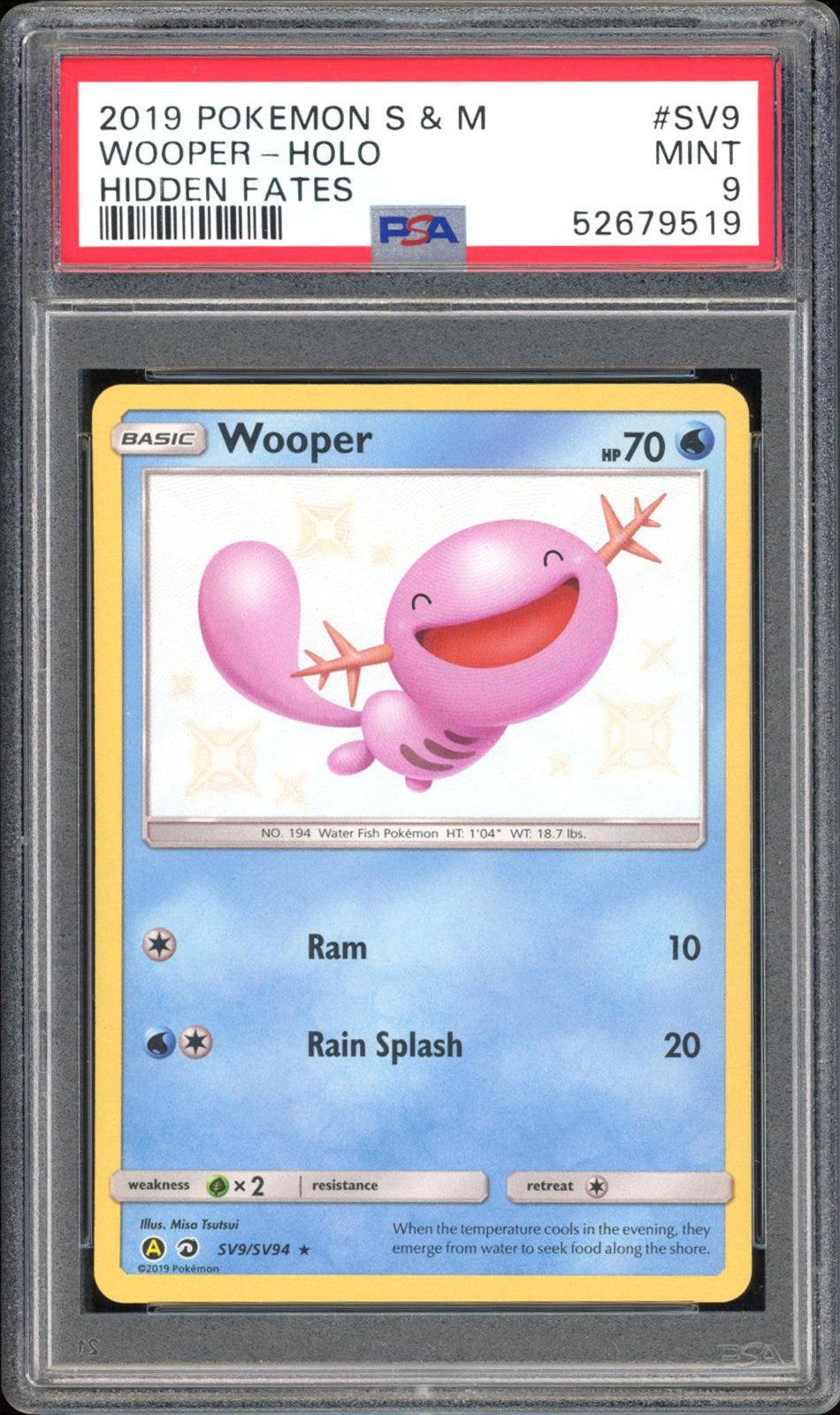 Wooper - PSA 9 - Hidden Fates - #SV9 - Holo