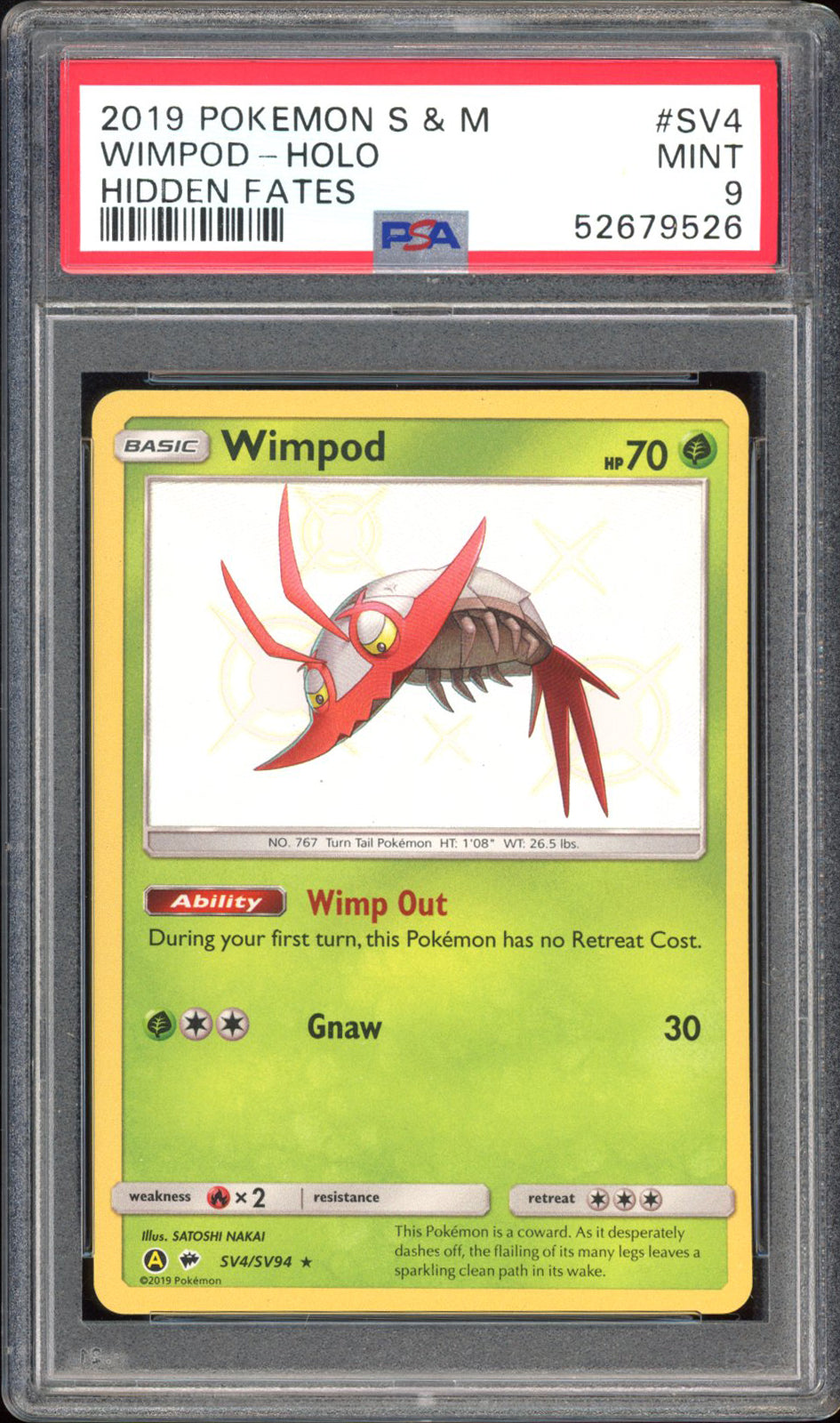 Wimpod - PSA 9 - Hidden Fates - #SV42 - Holo