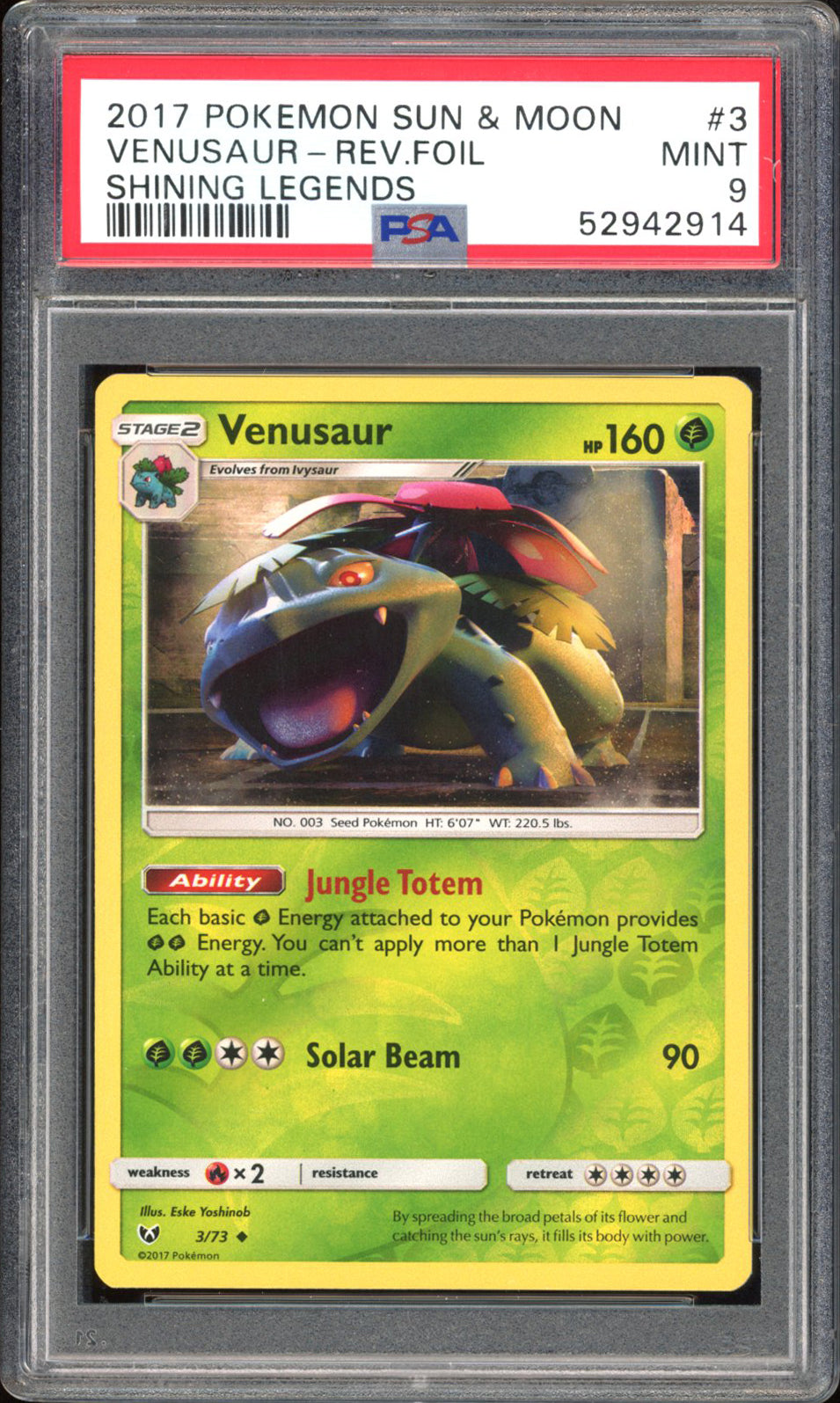 Venusaur   - PSA 9 - Shining Legends - #3 - Rev. Foil