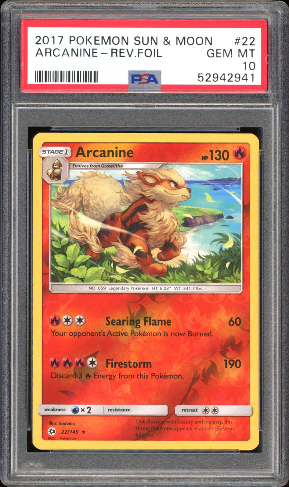 Arcanine - PSA 10 - Sun & Moon - #22 - Rev. Foil