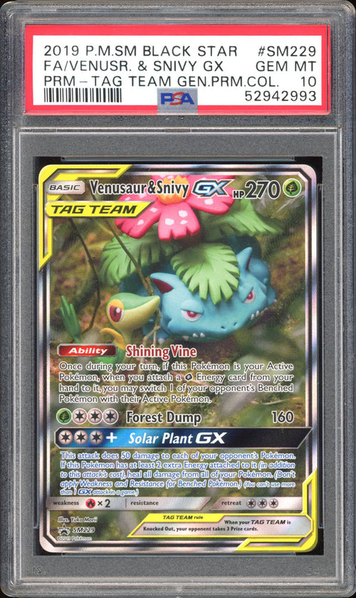 Venusaur & Snivy GX SM229 - PSA 10 - Promo Full Art