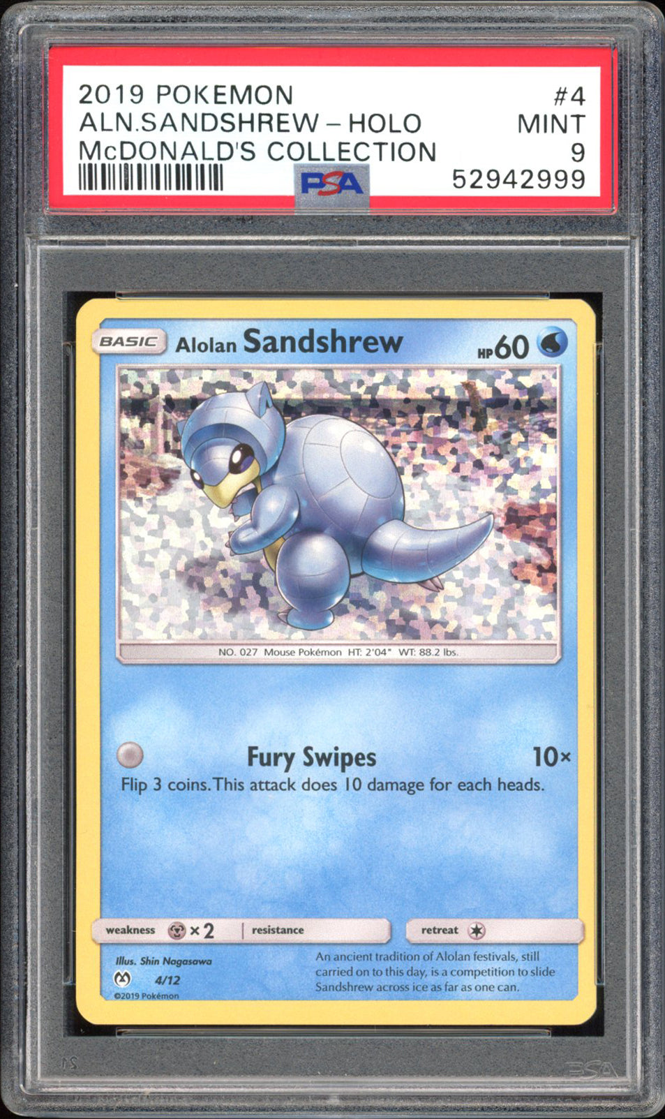 Alolan Sandshrew - PSA 9 - McDonalds Collection - #4 - Holo