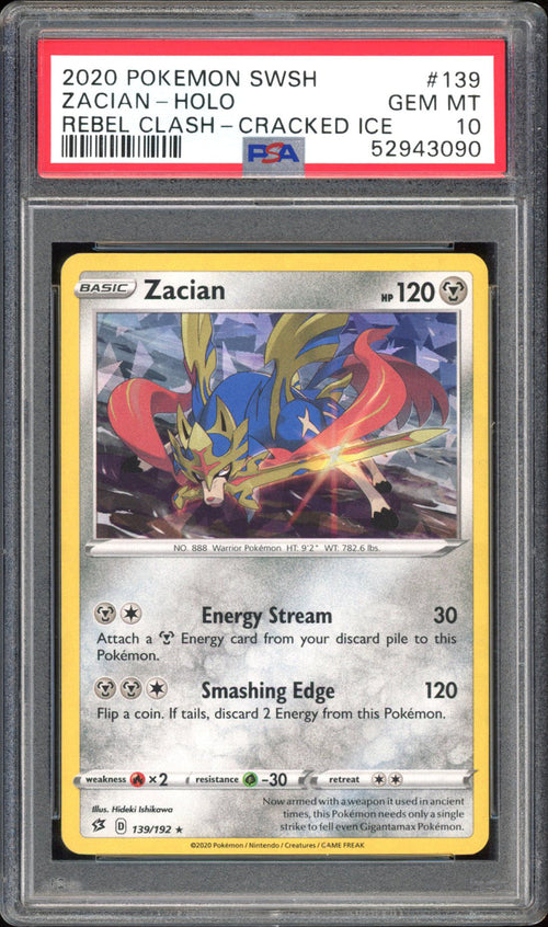 Zacian - PSA 10 - Rebel Clash Cracked Ice - #139 - Holo