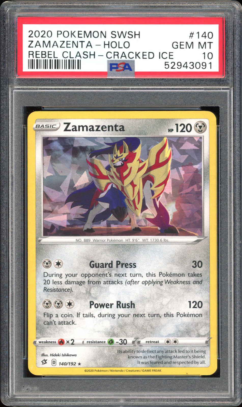 Zamazenta - PSA 10 - Rebel Clash Cracked Ice - #140 - Holo