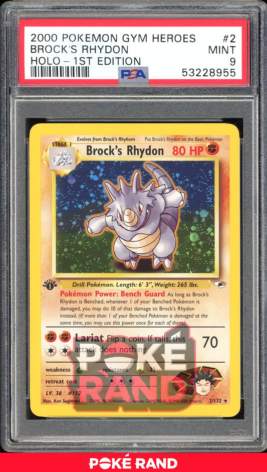 Brock'S Rhydon 1St Edition - PSA 9 - Gym Heroes - #2 - Holo