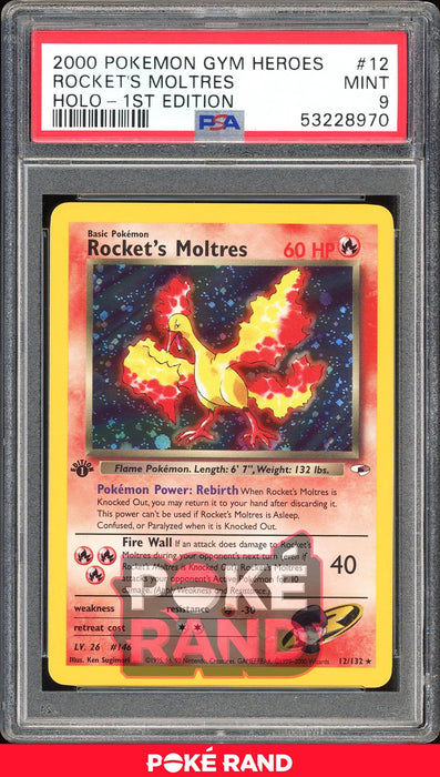 Rocket'S Moltres 1St Edition - PSA 9 - Gym Heroes - #12 - Holo