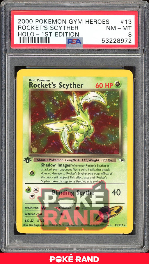 Rocket'S Scyther 1St Edition - PSA 8 - Gym Heroes - #13 - Holo