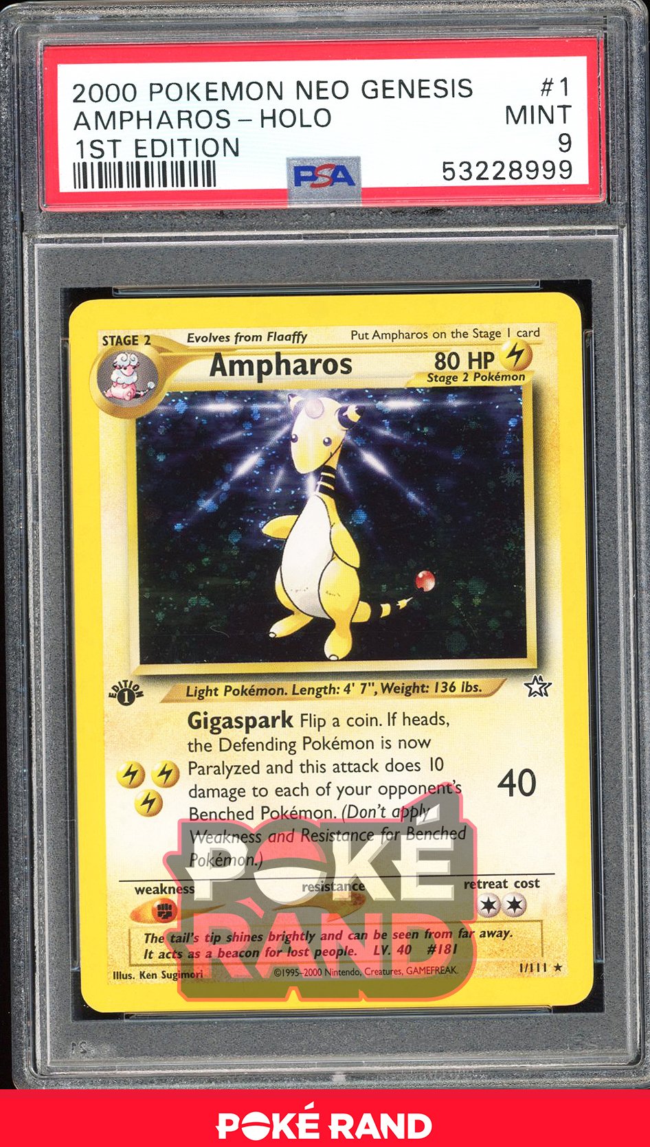 Ampharos 1St Edition - PSA 9 - Neo Genesis - #1 - Holo