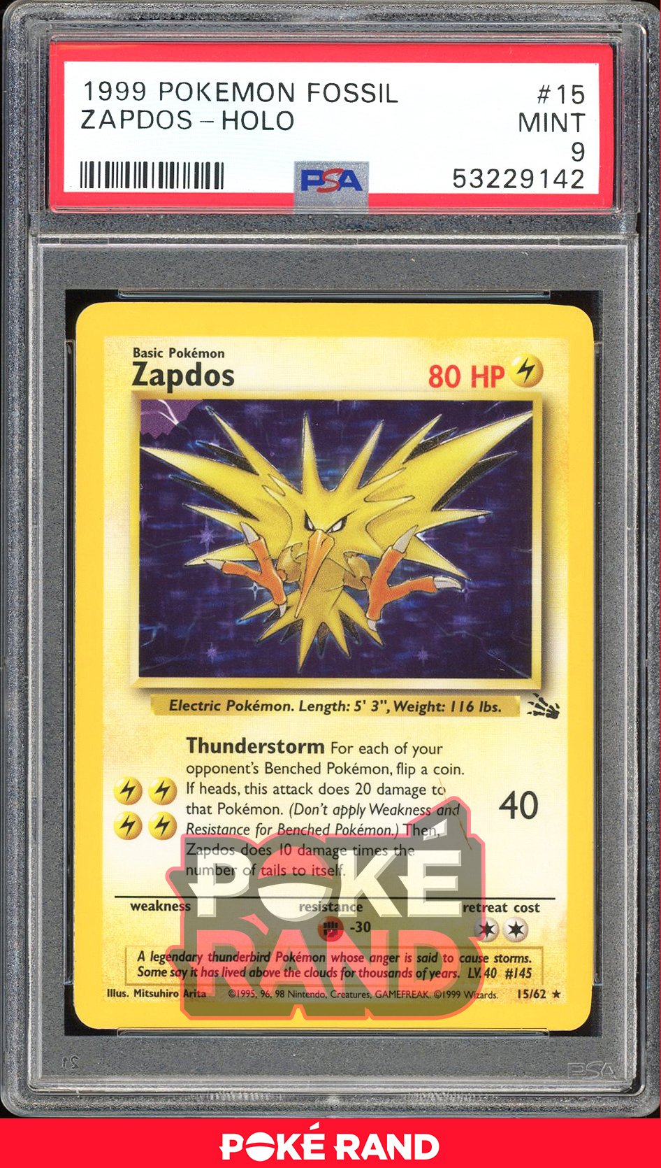 Zapdos  - PSA 9 - Fossil - #15 - Holo