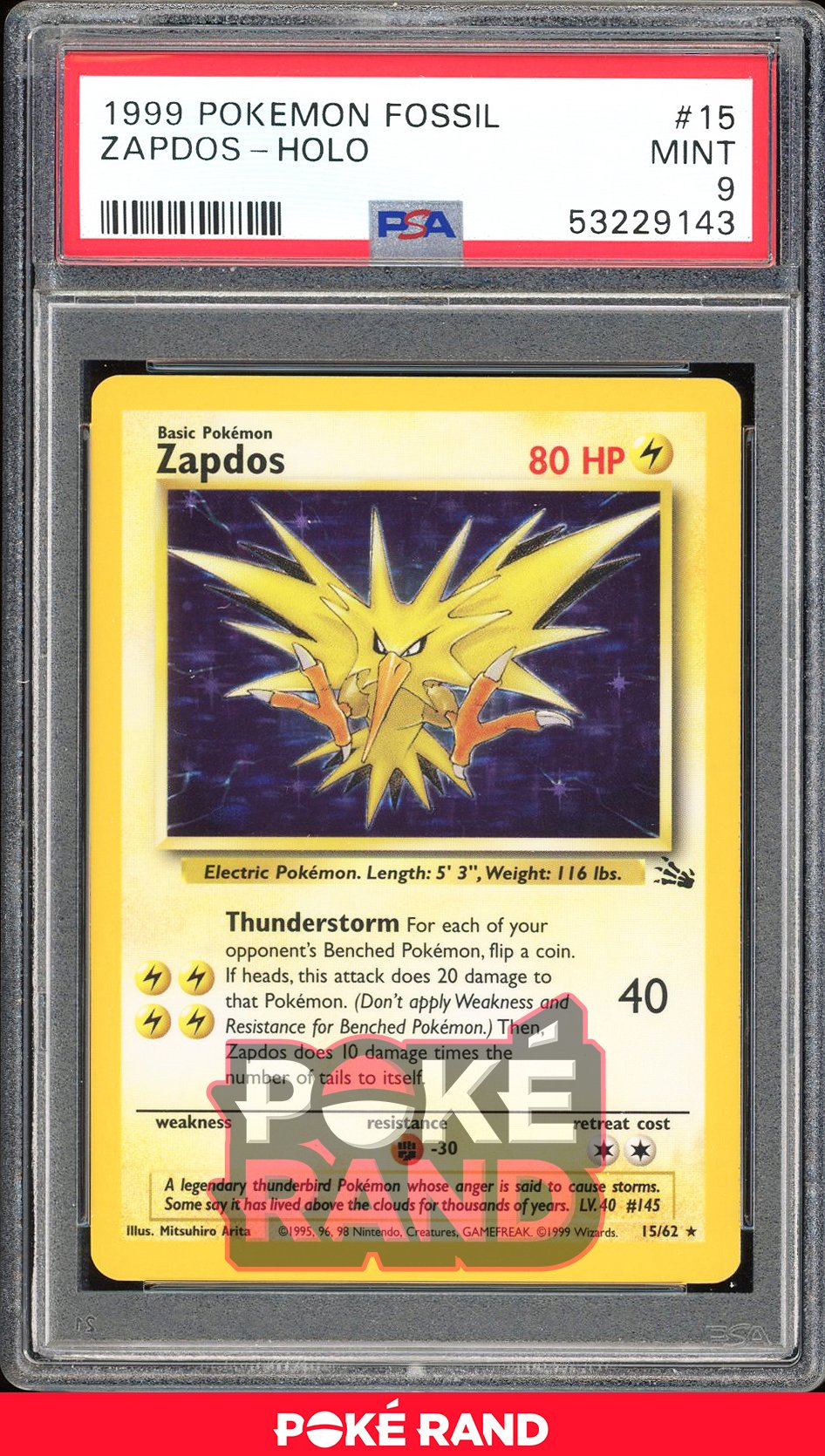 Zapdos  - PSA 9 - Fossil - #15 - Holo