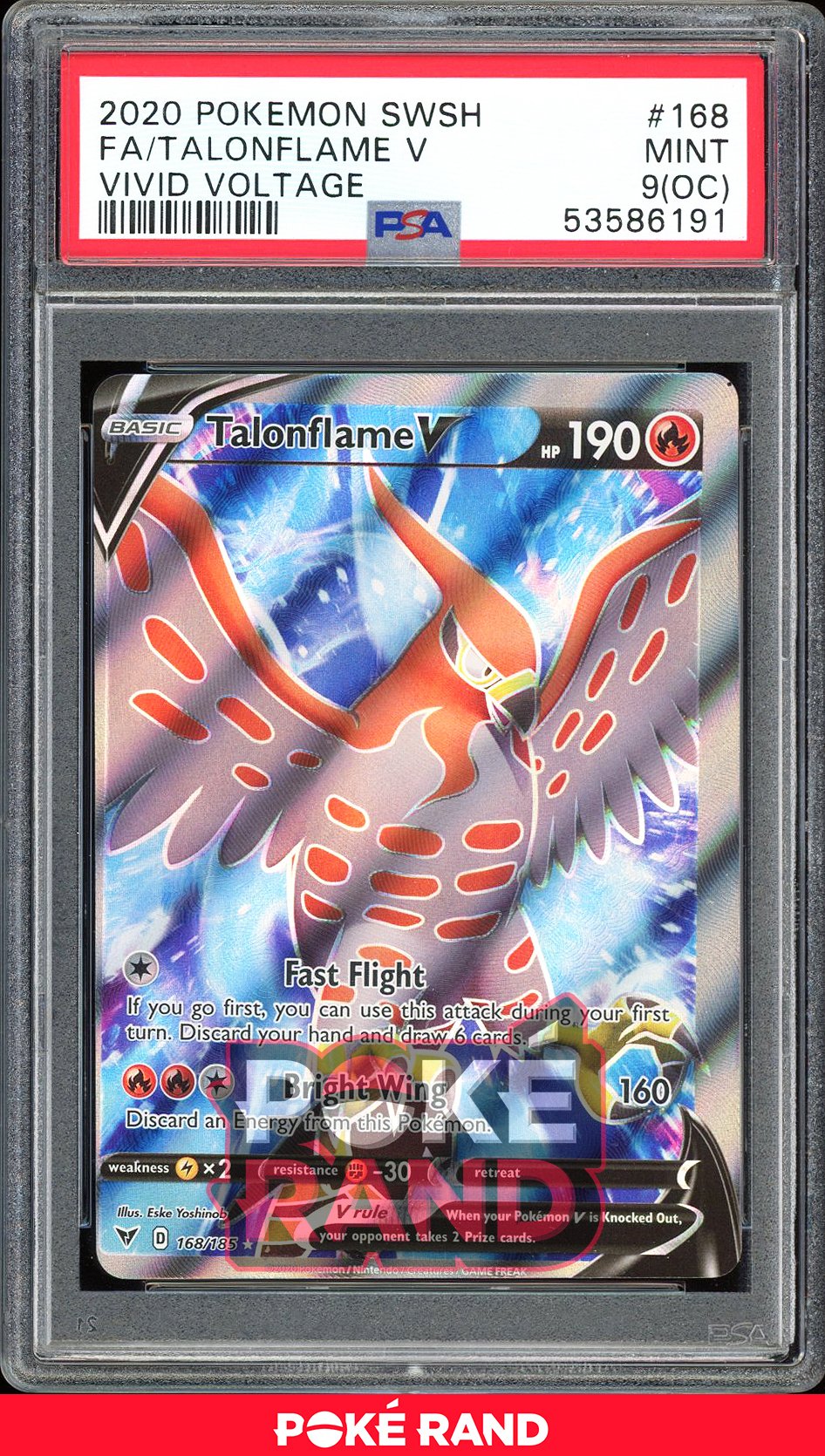 Talonflame V Full Art - PSA 9 OC - Vivid Voltage - #168 - Holo