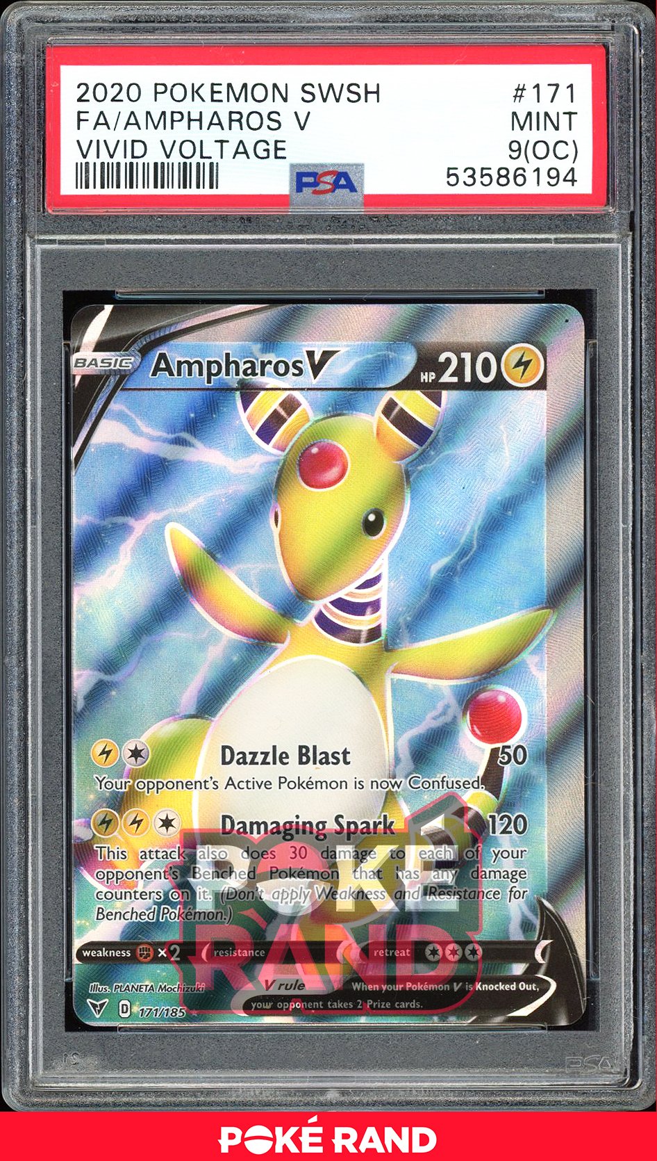 Ampharos V Full Art - PSA 9 OC - Vivid Voltage - #171 - Holo