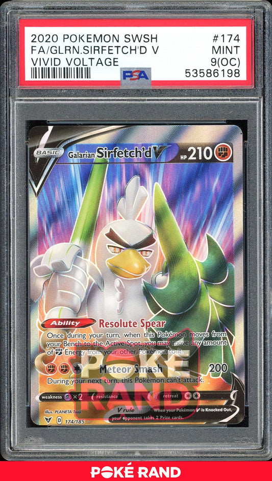 Galarian Sirfetch'D V Full Art - PSA 9 OC - Vivid Voltage - #174 - Holo