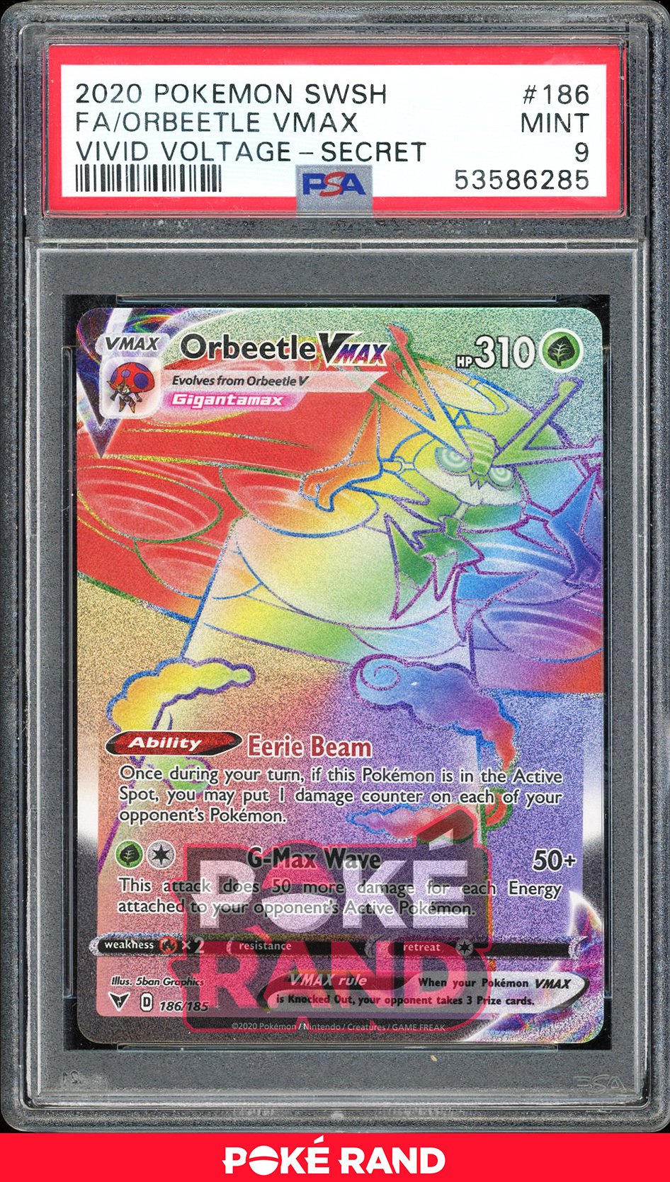 Orbeetle Vmax  Secret Rare - PSA 9 - Vivid Voltage - #186 - Holo