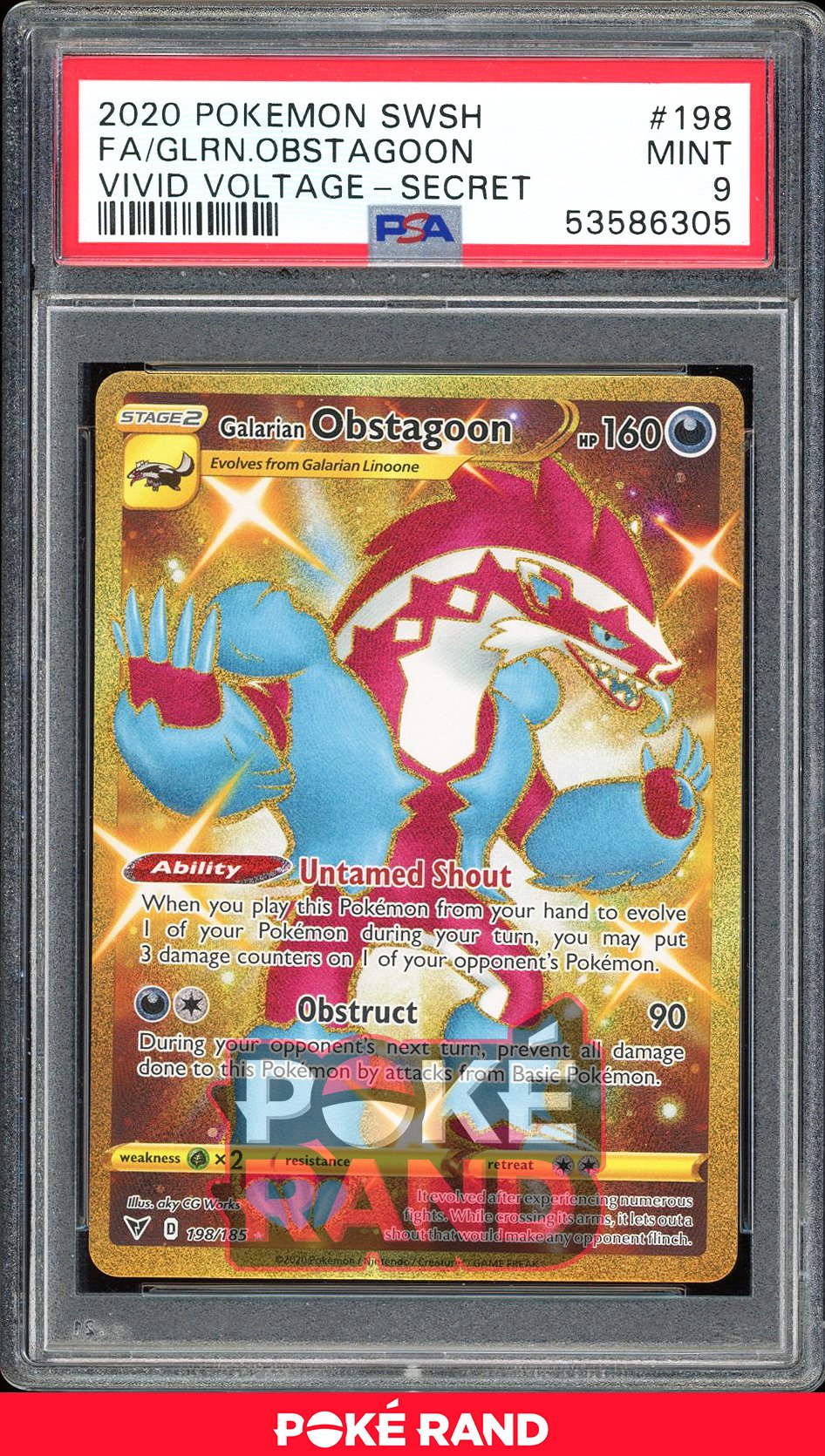 Galarian Obstagoon  Secret Rare - PSA 9 - Vivid Voltage - #198 - Holo